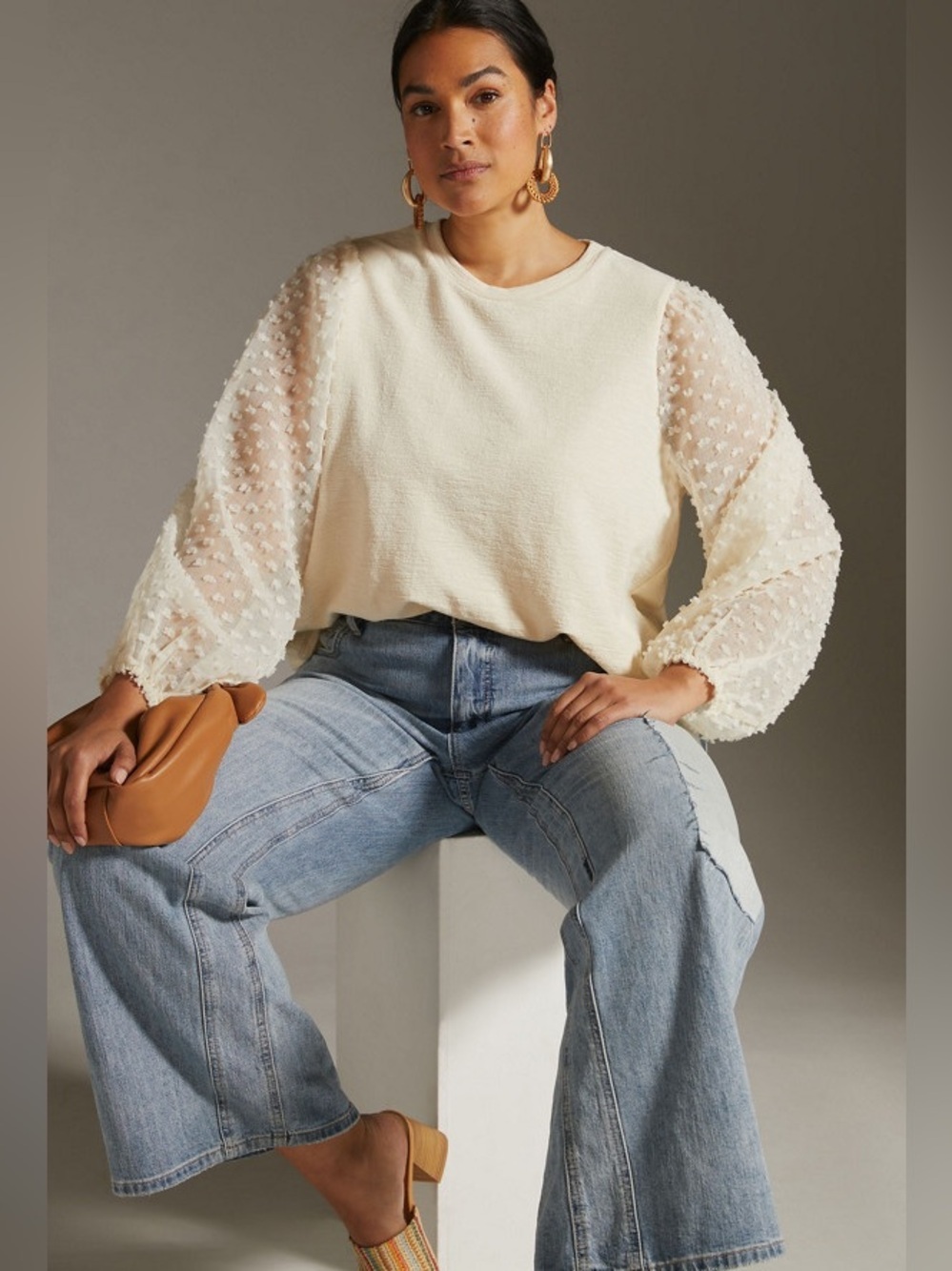 NWT Anthropologie Maeve Textured-Sleeve Top XXS